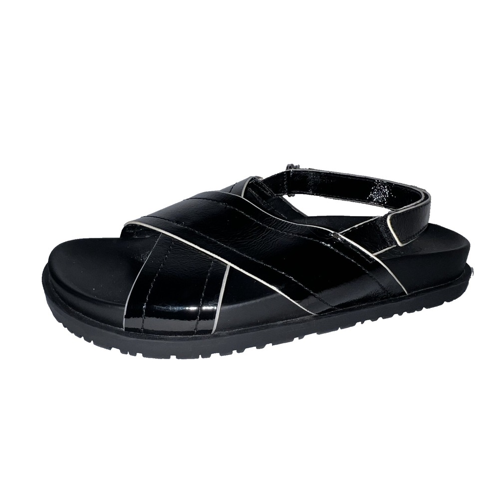 Zara Womens Black Patent Leather Criss Cross Slingback Sandals Size 40 Lug Sole